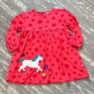 Frugi Red Star With Unicorn Appliqué Dress